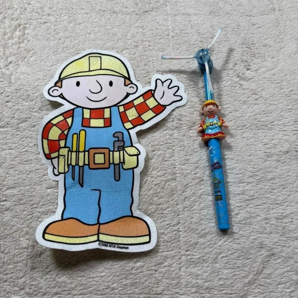 Vintage 2008 Bob the Builder Felt Figure & Working Light Spinning Toy